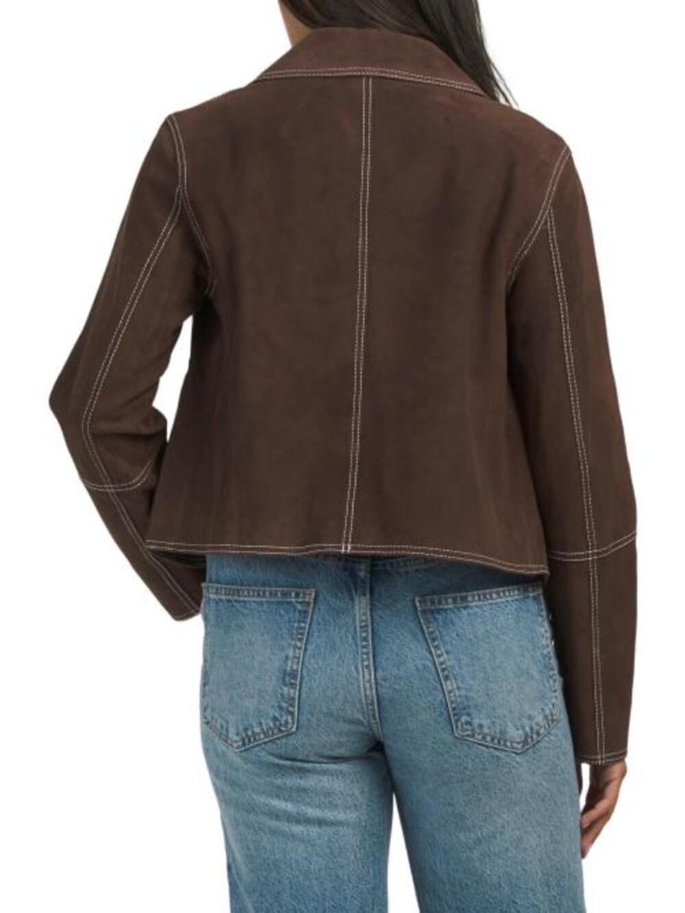 ELIE TAHARI Suede Light Saddle Jacket With Contrast Stitch - Picture 2 of 3